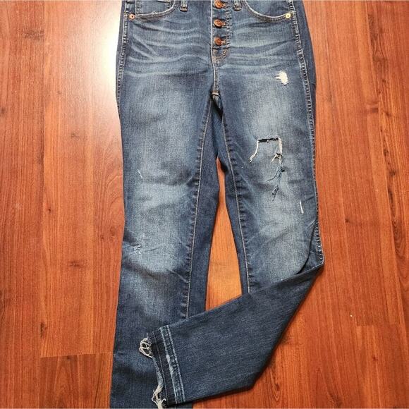 MADEWELL HIGH RISE SKINNY DISTRESSED RAW HEM SIZE 25 - Picture 3 of 10